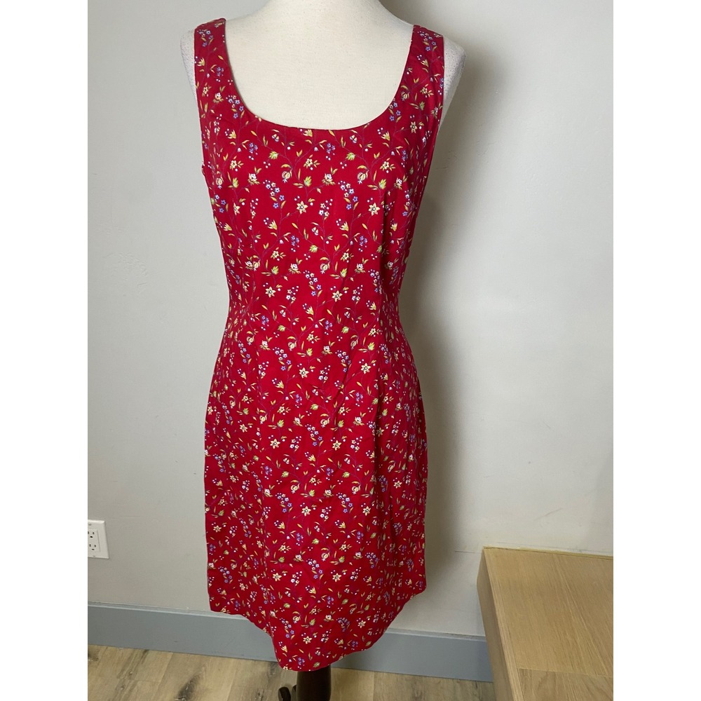 Vintage 90s Express World Brand Red Floral Sheath Dress Sundress Cottagecore  9